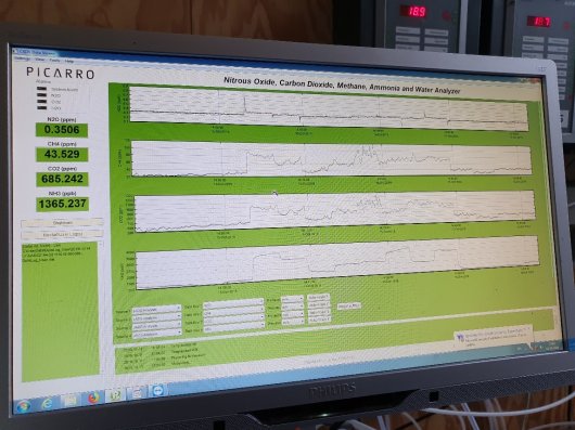 Photo 1: Screen shot of the Picarro system for analysing gas concentrations